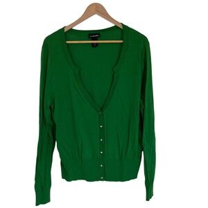 Lane Bryant Womens Green V-Neck Button Front Cardigan Size 18/20 Cotton Classic